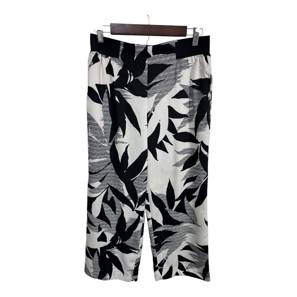 Worthington Modern Fit Black White Tropical Floral Print Wide Leg Pants Size PS